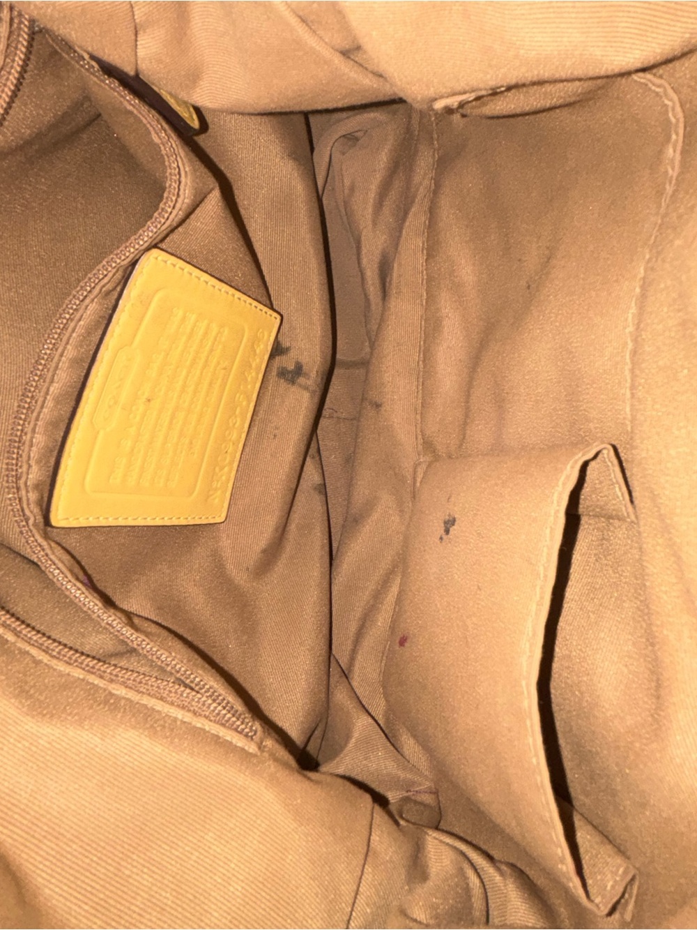 Coach Signature Brown & Tan Canvas Shoulder Bag with Leather Yellow Trim - Picture 6 of 7
